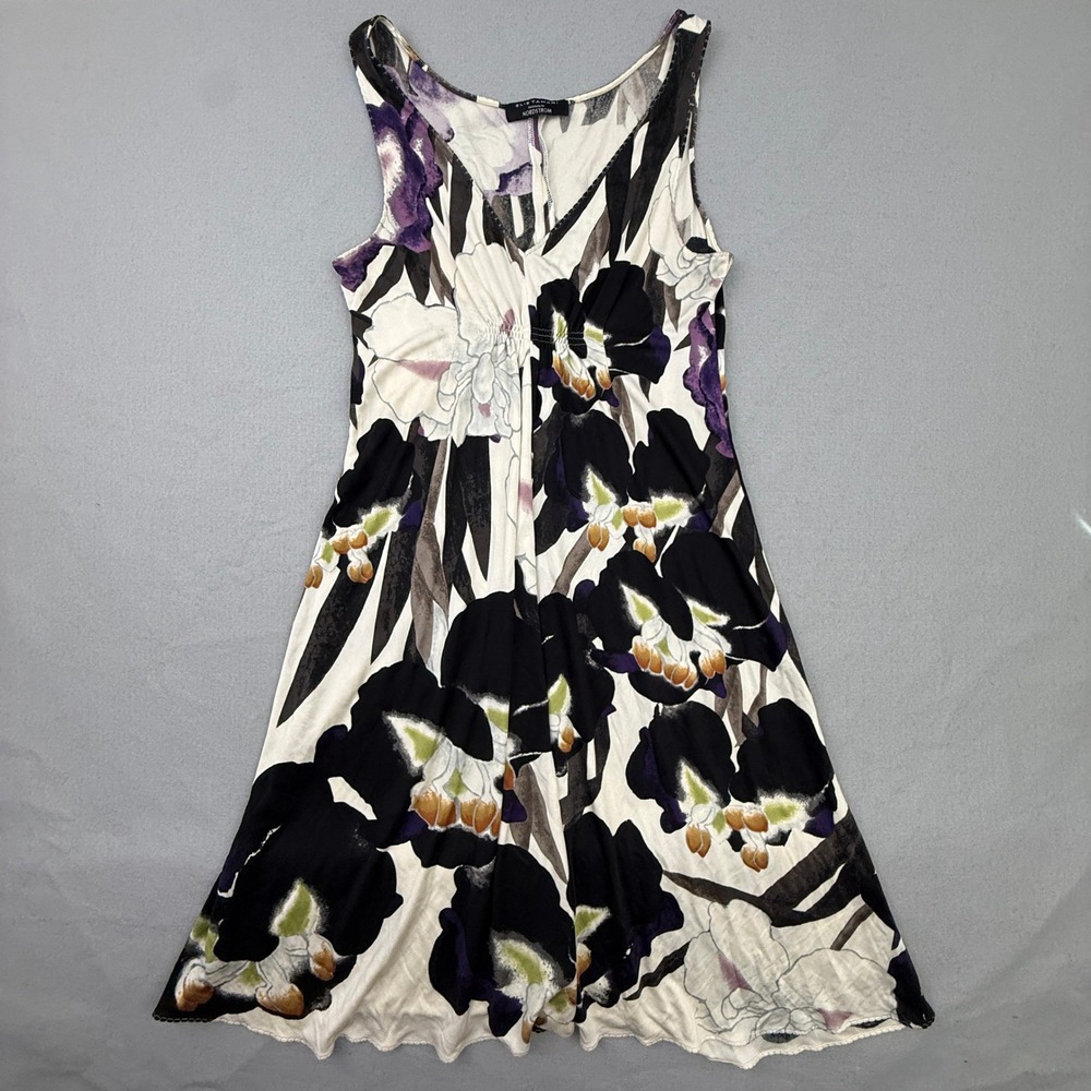 Elie Tahari Dress Womens Medium Black Floral V-Neck Sleeveless Nordstrom
